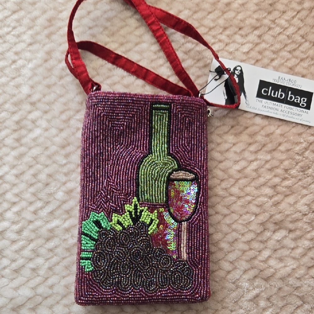 The Club Red and Green Beaded Wine Crossbody Bag For Party And Clubbing.